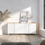 SKRAUT HOME - BUFFET EFFET BOIS BLANC ET CHÊNE 207X35X91CM AVEC PIEDS