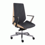FAUTEUIL DE BUREAU ERGONOMIQUE MOON WOOD, BOIS HÊTRE NATUREL, MÉCANISME SYNCHRONE, ACCOUDOIRS FIXES, PIEDS EN ALUMINIUM - GRIS