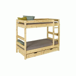 PACK LIT SUPERPOSÉ IRIS + 2 MATELAS  BOIS NATUREL 80X190 CM