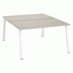 PÔLE 2 BUREAUX ECLA CHÊNE GRIS L 140 X P 80 CM PIÈTEMENT MÉTAL FINITION BLANC