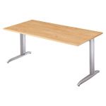 BUREAU DROIT ACTUAL - L. 140 X P. 80 CM - PLATEAU CHÊNE  - PIEDS L ALUMINIUM