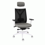 FAUTEUIL DE BUREAU ERGONOMIQUE VALIO, TISSU ET MAILLE, AVEC ACCOUDOIRS 4D ET APPUI-TÊTE, MÉCANISME SYNCHRONE, PIEDS BLANCS - GRIS