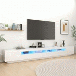 MEUBLE TV AVEC LUMI�RES LED BLANC BRILLANT 300X35X40 CM - VIDAXL