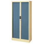 ARMOIRE MÉTAL CLASSTOUT CLASSIQUE - A RIDEAUX - L. 90 X H. 180 CM  - CORPS BEIGE  - RIDEAUX BLEU