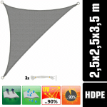 VOILE D'OMBRAGE UV 2,5X2,5X3,5 HDPE TRIANGLE PROTECTION SOLAIRE TOILE GRIS - GRAU