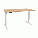 BUREAU ASSIS-DEBOUT ERGOSUP PREMIUM À MÉMOIRE DE POSITION PIED BLANC L 160 CM PLATEAU CHÊNE CLAIR