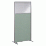 CLOISON B-ZEN DE SÉPARATION SEMI VITRÉE TISSU TONAL VERT - H 160 X L 81 CM CADRE GRIS ARGENT -SANS PIED