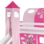 DONJON TOUR POUR LIT SURÉLEVÉ SUPERPOSÉ MI-HAUTEUR MEZZANINE AVEC TOBOGGAN TISSU COTON MOTIF PRINCESSE ROSE - PINK/ROSE