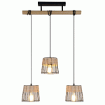 SUSPENSION MÉTAL ET ROTIN NOIR MAT INDAH 3 LUMIÈRES L59CM NATUREL COREP - MANUTAN COLLECTIVITÉS