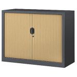 ARMOIRE MÉTAL CONFORT - A RIDEAUX - H. 70 X L. 80  CM - CORPS ANTHRACITE - RIDEAUX HÊTRE