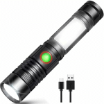 INEASICER - TORCHE LAMPE DE POCHE LED USB RECHARGEABLE PUISSANTE MILITAIRE LAMPE COB PORTABLE ZOOMABLE TORCHE POUR AUTO GARAGE ATELIER CAMPING