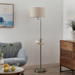LINDBY LAMPADAIRE ZINIA, COULEUR NICKEL, TABLETTE, PRISE USB
