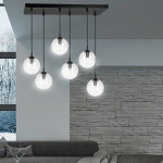 EMIBIG LIGHTING SUSPENSION GLASSY, 6 LAMPES, NOIR, GRAPHITE, VERRE, 75 CM