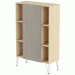 RANGEMENT HAUT JAVA 100 CM 1 PTE 6 NICHES CHÊNE CL/CHÊNE GR - MANUTAN COLLECTIVITÉS