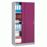 ARMOIRE HARMONIE H 180 X L 90 X P 44 CM CORPS ALUMINIUM PORTES COULISSANTES COULEUR PRUNE
