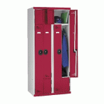 VESTIAIRE PORTES EN L SUR SOCLE À CLÉ - 2 COLONNES 800 MM - ROUGE - MANUTAN COLLECTIVITÉS