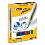 BIC POCHETTE DE 4 MARQUEURS EFFAÇABLES À SEC CORPS MÉTAL POINTE BISEAU ENCRE CÉTONE VELLEDA 1784