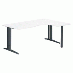 BUREAU COMPACT EXCELLENS L 180 CM BLANC RETOUR À DROITE RÉGLABLE EN HAUTEUR PIÉTEMENT MÉTAL PLUS ANTHRACITE