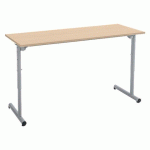 LOT DE 2 - TABLE SCOLAIRE 2 PLACES SYLLAB L.130 CM PLATEAU HÊTRE RÉGLABLE EN HAUTEUR, TAILLE 4 À 6 POUR CP À LYCÉE PIÈTEMENT GRIS