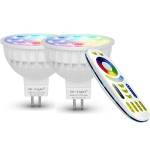 2 X AMPOULE LED MULTICOLORE RVB/RGB PLUS BLANC CHAUD, WIFI, 4W/GU5.3, MILIGHT ORIGINAL®, INTENSITÉ VARIABLE, POSSIBLE DE CONTRÔLER PAR TÉLÉCOMMANDE