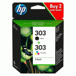 HP 303 PACK 2 CARTOUCHES : 1 NOIRE + 1 CARTOUCHE 3 COULEURS POUR IMPRIMANTE JET D