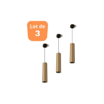 LOT DE 3 SUSPENSIONS TUBE BETA DORÉ GU10 CÂBLE 1.45M - DORÉ