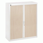 ARMOIRE BASSE MÉTAL H 136 X L 120 CM À RIDEAUX DÉMONTABLES BRUNEAU CORPS BLANC PORTES CHÊNE CLAIR