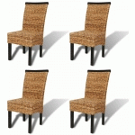 DÉCOSHOP26 - LOT DE 4 CHAISES DE SALLE À MANGER CUISINE DESIGN MODERNE BOIS SOLIDE DE MANGUIER ET ABACA - NOIR