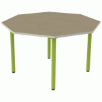 TABLE CARÉLIE OCT Ø120 T5 STR POLY. HÊTRE MIEL BEIGE/VERT AC - MOBIDECOR