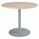 TABLE RONDE EXCELLENS 100 CM PLATEAU CHÊNE CLAIR PIÈTEMENT COLONNE MÉTAL ALUMINIUM
