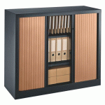 ARMOIRES À RIDEAUX MONOBLOCS ECO-CONÇUE DÉCOR H 100 X L 120 CM CORPS ANTHRACITE - PORTES MERISIER