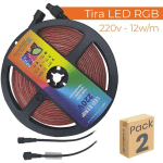 RUBAN LED RGB 5M DIRECT 220V 12W/M 60LED/M COUPE 12,5CM IP65 LOT DE 2 U. - LOT DE 2 U.
