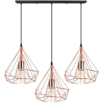 LUSTRE SUSPENSION VINTAGE 3 LAMPES PLAFONNIER LUMINAIRE E27 MODERNE LAMPE DE SUSPENSION AVEC SUPPORT BARRE POUR SALON CUISINE CHAMBRE - ROSE ET NOIR