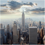 MICASIA - PAPIER PEINT INTISSÉ - SUNRISE IN NEW YORK - WALL MURAL CARRÉ DIMENSION HXL: 192CM X 192CM