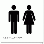 PLAQUES EN RELIEF ET BRAILLE TOILETTES HOMMES ET FEMMES 150 X 150 MM - BLANC