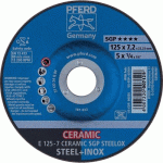 10 DISQUES À ÉBARBER DÉPORTÉ CÉRAMIQUE SPÉCIAL ACIER + INOX - 125X7X22,23MM - 7129 PFERD