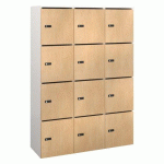 CASIER FLEXYCAZ 3 COLONNES CARBONE X 4 CASES -L 120 X P 42 X H 173,5 CM-12 PORTES INDIVIDUELLES CHÊNE CLAIR