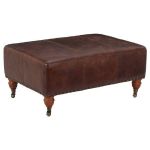 POUF CUIR BRUN à ROULETTES
