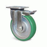 ROULETTE ÉPAISSE PIVOTANTE BLOCAGE SUR PLATINE FONTE/POLYURÉTHANE 160 MM - CHARGE 550 KG GUITEL