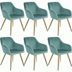 TECTAKE - ENSEMBLE DE 6 CHAISES EN CUIR SYNTHÉTIQUE RÉSISTANT SIÈGE REMBOURRÉ, ASPECT VELOURS - TURQUOISE/OR