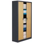 ARMOIRE MÉTAL CONFORT - A RIDEAUX - H. 198 X L. 100  CM - CORPS ANTHRACITE - RIDEAUX HÊTRE