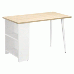 BUREAU DESIGNY CHÊNE CLAIR L 120 X P 60 CM AVEC ÉTAGÈRES INTÉGRÉES ET PIEDS EN BOIS BLANCS STYLE SCANDINAVE