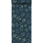 PAPIER PEINT FLEURS AU STYLE SCANDINAVE - 0,53 X 10,05 M DE ESTAHOME BLEU FONCÉ ET JAUNE OCRE