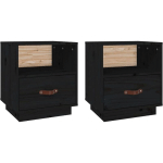 TABLES DE CHEVET 2 PCS NOIR 40X34X45 CM BOIS DE PIN MASSIF