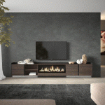 SKRAUT HOME - MEUBLE TV EFFET BOIS DE CHÊNE ET NOIR 315X35X50CM CHEMINÉE EFFET FEU