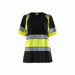 T-SHIRT DE SÉCURITÉ HAUTE VISIBILITÉ FEMME JAUNE FLUO NOIR - BLAKLADER