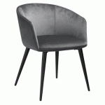 FAUTEUIL FORMIO - VELOURS GRIS - PIÈTEMENT MÉTAL NOIR