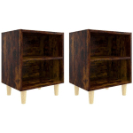 TABLES DE CHEVET ET PIEDS EN BOIS 2 PCS CHÊNE FUMÉ 40X30X50 CM