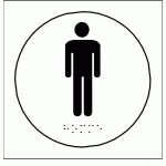 LOT DE 2 - PLAQUE EN RELIEF ET BRAILLE TOILETTES HOMMES - DIAM 10CM - BLANC