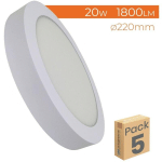 LED ATOMANT SL - PLAFONNIER LED ROND SURFACE 20W 1800LM 220MM BLANC NEUTRE 4500K - LOT DE 5 U. - BLANC NEUTRE 4500K